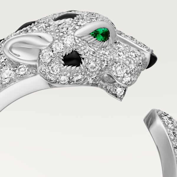 Panthère de Cartier ring, medium model, semi-paved White gold, emeralds, onyx, diamonds